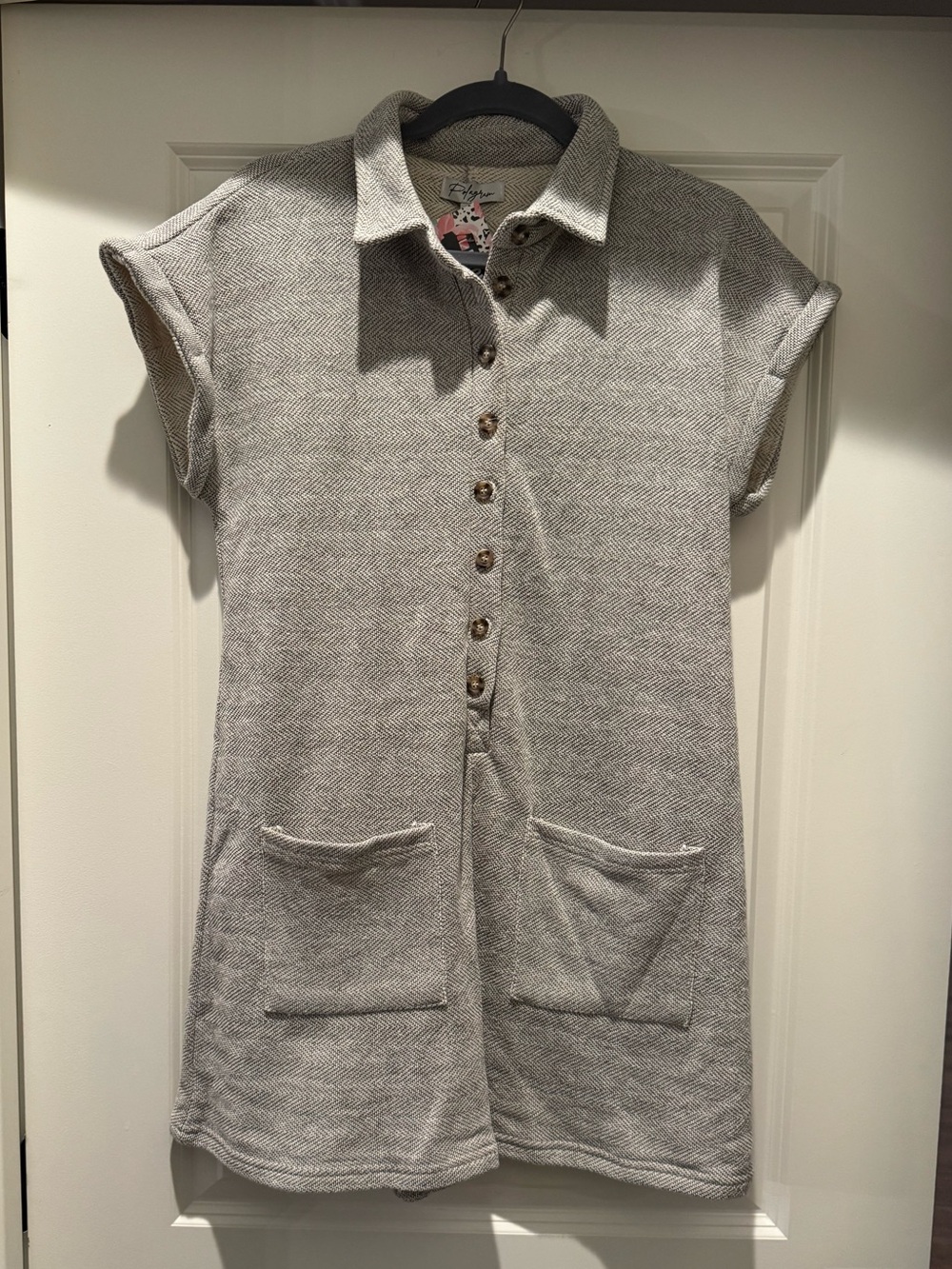 Polagram Gray Short-Sleeve Button Romper